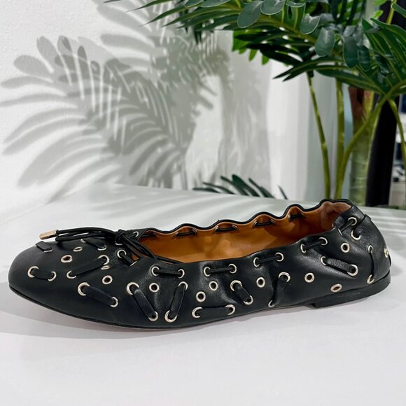 Chloe Grommet Black Leather Ballet Flats size 38 - Picture 6 of 9